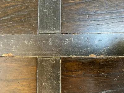  Artes De Mexico Fabulous Brutalist Modern Iron Strap Inlayed Console Table with Matching Stools