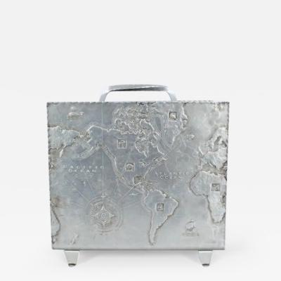  Arthur Armour Arthur Amour Hammered Aluminum World Map Magazine Stand 1930s