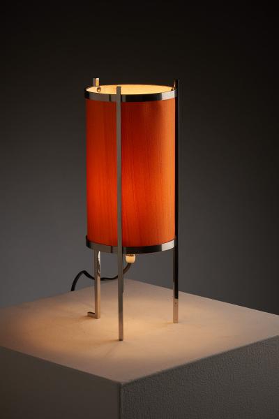 Artiforte Chromed Steel Table Lamp with Orange Silk Shade
