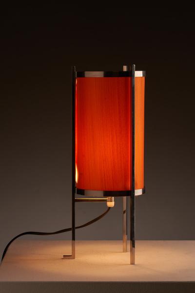  Artiforte Chromed Steel Table Lamp with Orange Silk Shade