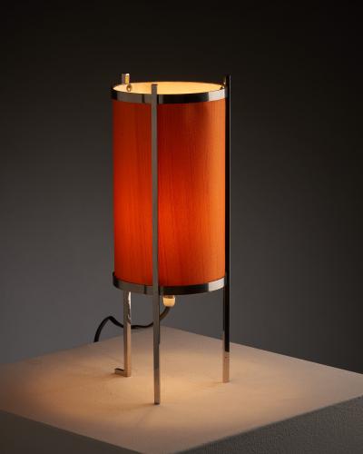  Artiforte Chromed Steel Table Lamp with Orange Silk Shade