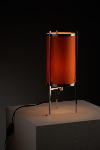 Artiforte Chromed Steel Table Lamp with Orange Silk Shade