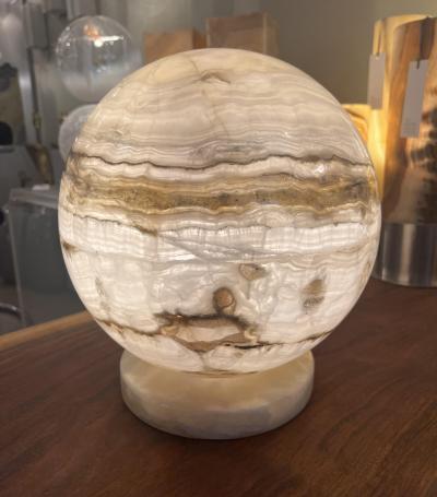  Artisan Highly Polished Ambient Onyx Sphere Table Lamp