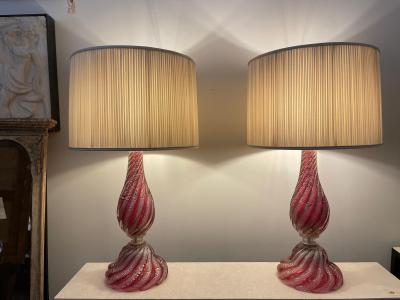  Artisti Barovier Oversized Raspberry Murano Glass Lamps W Silver Foil Inclusions by Barovier