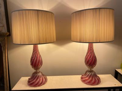  Artisti Barovier Oversized Raspberry Murano Glass Lamps W Silver Foil Inclusions by Barovier