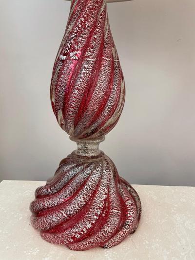  Artisti Barovier Oversized Raspberry Murano Glass Lamps W Silver Foil Inclusions by Barovier