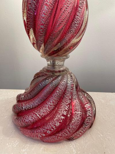  Artisti Barovier Oversized Raspberry Murano Glass Lamps W Silver Foil Inclusions by Barovier