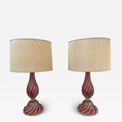  Artisti Barovier Oversized Raspberry Murano Glass Lamps W Silver Foil Inclusions by Barovier