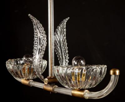  Artisti Barovier Pair of Art Deco Murano Glass and Brass Pendants or Lanterns by Barovier