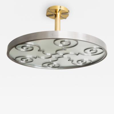  Arvika Konsthantverk LARS HOLMSTROM 1930S STEEL AND BRASS FIXTURE ROUND FOR ARVIKA STUDIO SWEDEN