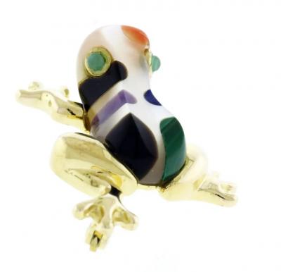  Asch Grossbardt ASCH GROSSBARDT 14KT YELLOW GOLD FROG BROOCH WITH GEMSTONES