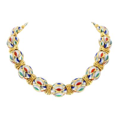  Asch Grossbardt ASCH GROSSBARDT 18K YELLOW GOLD MOTHER OF PEARL MULTI COLOR ENAMEL NECKLACE
