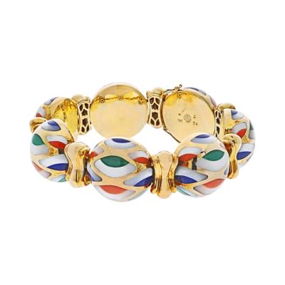  Asch Grossbardt ASCH GROSSBARDT 18K YELLOW GOLD MULTI COLOR ENAMEL MOTHER OF PEARL BRACELET