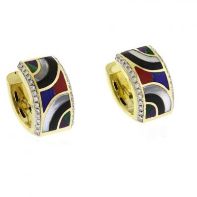  Asch Grossbardt Asch Grossbardt Gemstone and Diamond Hoop Earrings