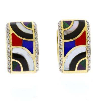  Asch Grossbardt Asch Grossbardt Gemstone and Diamond Hoop Earrings