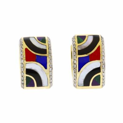  Asch Grossbardt Asch Grossbardt Gemstone and Diamond Hoop Earrings