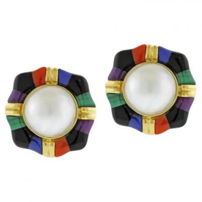  Asch Grossbardt Asch Grossbardt Mabe Pearl and Gemstone Earrings