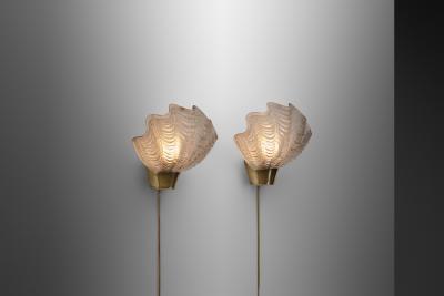  Asea ASEA Skandia Coquille Brass and Glass Wall Lamps Sweden 1940s
