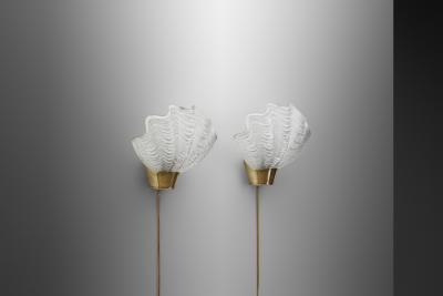  Asea ASEA Skandia Coquille Brass and Glass Wall Lamps Sweden 1940s