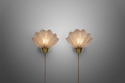  Asea ASEA Skandia Coquille Brass and Glass Wall Lamps Sweden 1940s