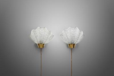  Asea ASEA Skandia Coquille Brass and Glass Wall Lamps Sweden 1940s