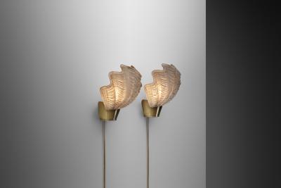  Asea ASEA Skandia Coquille Brass and Glass Wall Lamps Sweden 1940s
