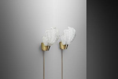  Asea ASEA Skandia Coquille Brass and Glass Wall Lamps Sweden 1940s