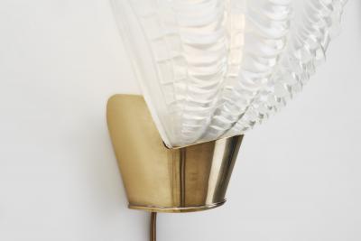  Asea ASEA Skandia Coquille Brass and Glass Wall Lamps Sweden 1940s