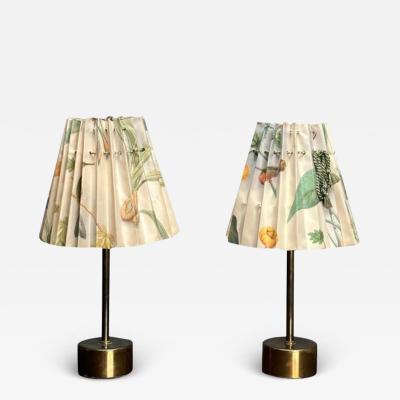  Asea ASEA Swedish Mid Century Modern Table Lamps Brass Floral Shades Sweden 1950s
