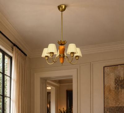  Asea ASEA Swedish Modern Chandelier Brass Elm Fabric Sweden 1947