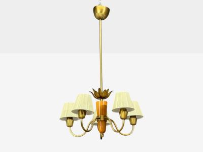  Asea ASEA Swedish Modern Chandelier Brass Elm Fabric Sweden 1947