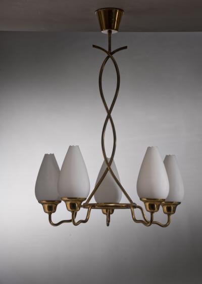  Asea ASEA brass and opaline glass chandelier