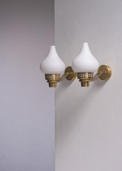  Asea ASEA pair of brass and opaline glass wall lamps