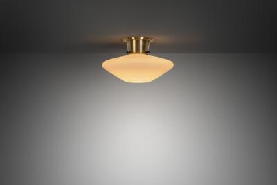  Asea Brass and Opal Glass Ceiling Lamp by ASEA Sweden 1940s