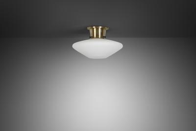  Asea Brass and Opal Glass Ceiling Lamp by ASEA Sweden 1940s