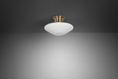  Asea Brass and Opal Glass Ceiling Lamp by ASEA Sweden 1940s
