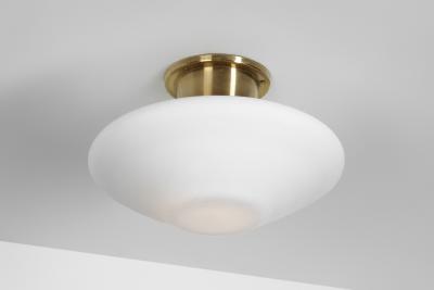  Asea Brass and Opal Glass Ceiling Lamp by ASEA Sweden 1940s