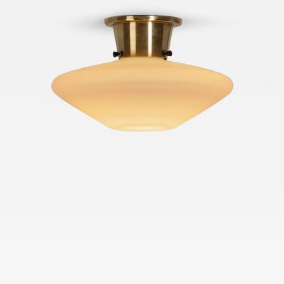  Asea Brass and Opal Glass Ceiling Lamp by ASEA Sweden 1940s