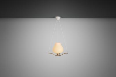  Asea Brass and Opal Glass Pendant Ceiling Lamp by ASEA Sweden 1950s