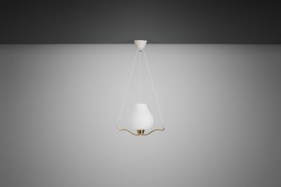  Asea Brass and Opal Glass Pendant Ceiling Lamp by ASEA Sweden 1950s