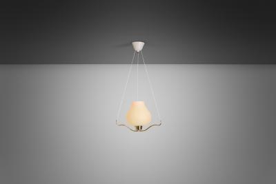  Asea Brass and Opal Glass Pendant Ceiling Lamp by ASEA Sweden 1950s