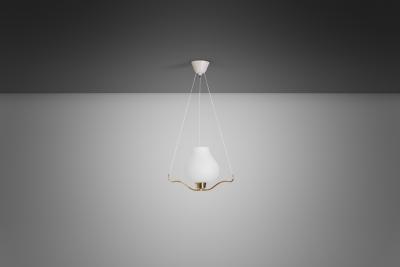  Asea Brass and Opal Glass Pendant Ceiling Lamp by ASEA Sweden 1950s