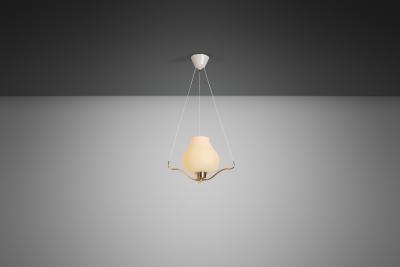  Asea Brass and Opal Glass Pendant Ceiling Lamp by ASEA Sweden 1950s