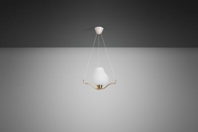  Asea Brass and Opal Glass Pendant Ceiling Lamp by ASEA Sweden 1950s