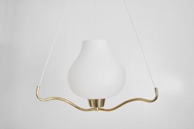  Asea Brass and Opal Glass Pendant Ceiling Lamp by ASEA Sweden 1950s