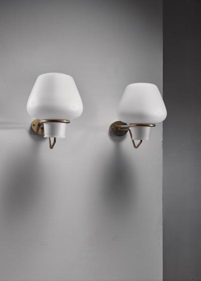  Asea Gunnar Asplund Brass and Opaline Glass Sconces