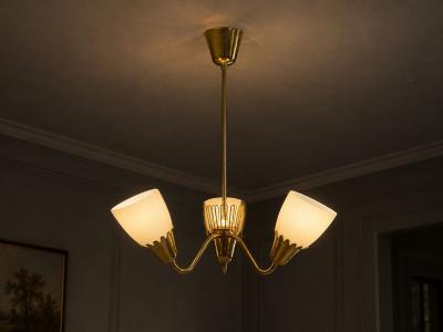  Asea Hans Bergstrom attr Pendant Light Brass Glass Sweden 1940s