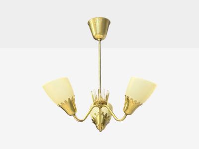  Asea Hans Bergstrom attr Pendant Light Brass Glass Sweden 1940s