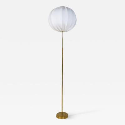  Asea Midcentury ASEA Brass Floor Lamp with Round Cotton Shade Sweden 1960s
