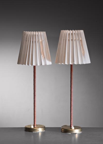  Asea Pair of ASEA brass and leather table lamps
